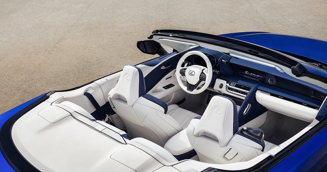 The luxurious interior of the Lexus LC 500 convertible