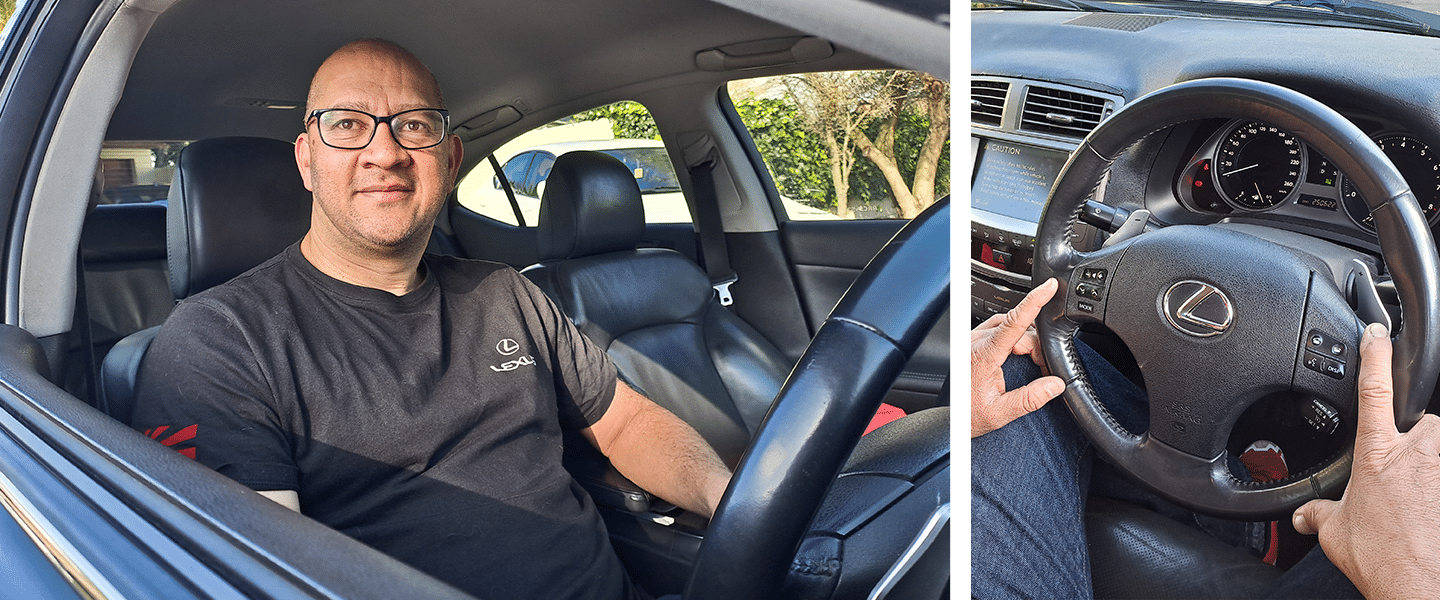 Porcius Fester at the wheel of one his Lexus vehicles