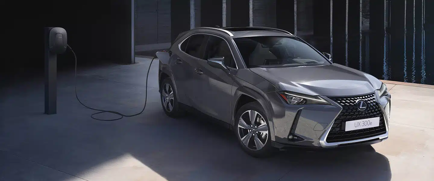 The Lexus UX at a charging station