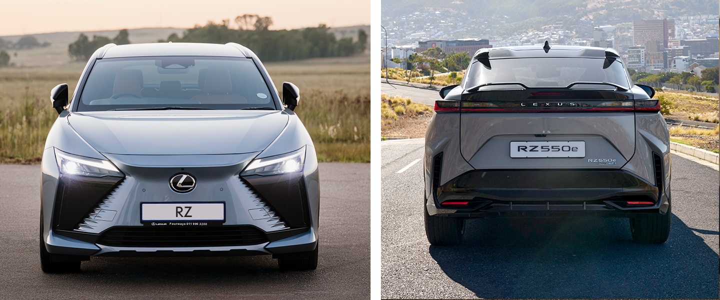 The front and rear of the BEV Lexus RZ